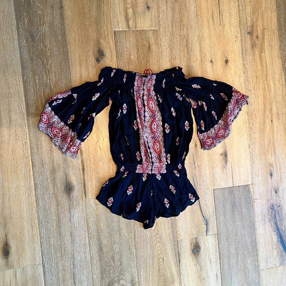 RAGA Anthropologie Endless Love Paisley Bohemian Smocked Resort Romper NWT - Picture 3 of 13